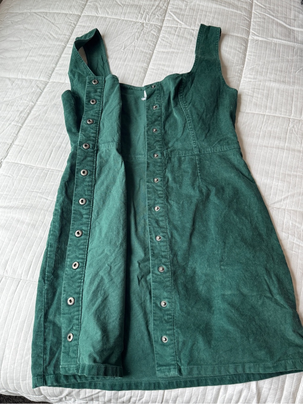 Urban Outfitters emerald green corduroy button down mini dress size 10 - Picture 5 of 11